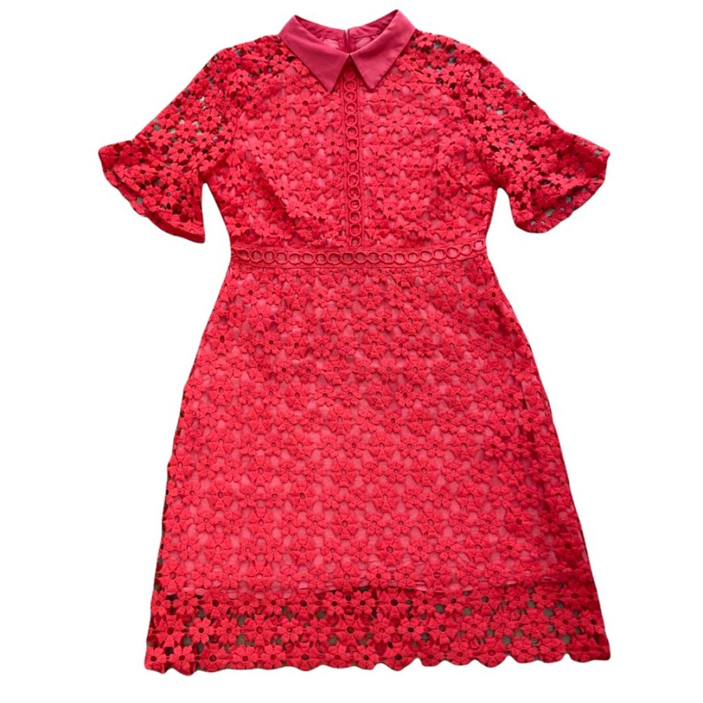 Vintage Inspired Red Poppy Crochet Flower Dress Sz M